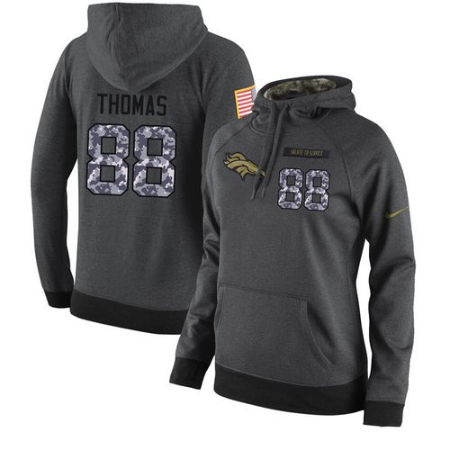 NFL Women's Nike Denver Broncos #88 Demaryius Thomas Stitched Black Anthracite Salute to Service Player Performance Hoodie - Click Image to Close